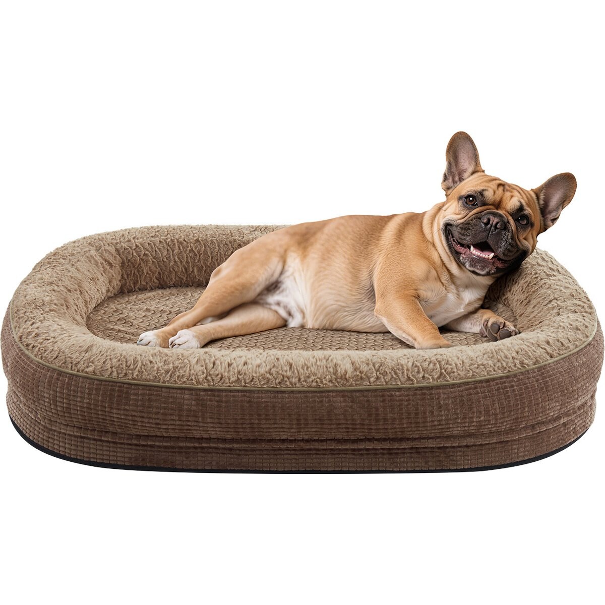 MIXJOY Oval Non-Slip Bottom Washable Cover Memory Foam Bolster Dog Bed, Brown, Medium