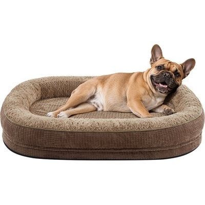 MIXJOY MIXJOY Oval Non-Slip Bottom Washable Cover Memory Foam Bolster Dog Bed, Brown, Medium