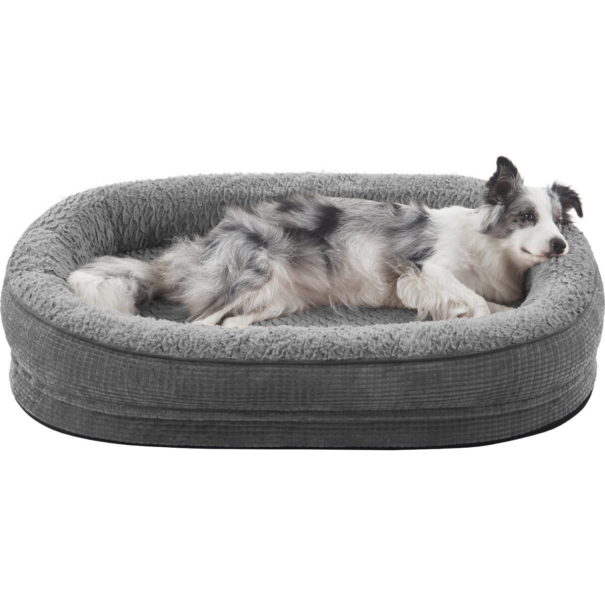 MIXJOY Oval Non-Slip Bottom Washable Cover Memory Foam Bolster Dog Bed, Grey, Large