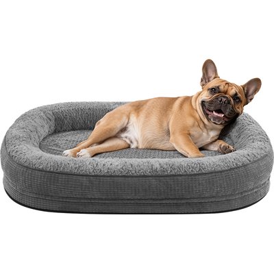 MIXJOY MIXJOY Oval Non-Slip Bottom Washable Cover Memory Foam Bolster Dog Bed, Grey, Medium