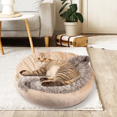 Show full view: JOEJOY Cozy Cuddler Dog & Cat Bed with Hooded Blanket, Beige, Medium slide 7 of 8