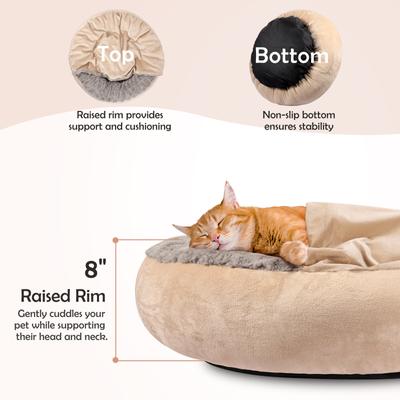 Show full view: JOEJOY Cozy Cuddler Dog & Cat Bed with Hooded Blanket, Beige, Medium slide 4 of 8