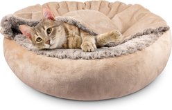 JOEJOY Cozy Cuddler Dog & Cat Bed with Hooded Blanket, Beige, Small