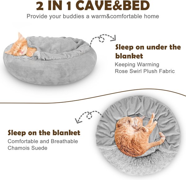 Show full view: JOEJOY Cozy Cuddler Dog & Cat Bed with Hooded Blanket, Grey, Small slide 2 of 9
