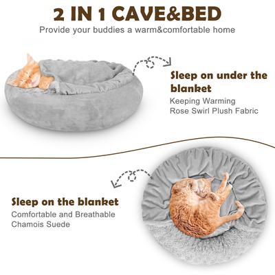 Show full view: JOEJOY Cozy Cuddler Dog & Cat Bed with Hooded Blanket, Grey, Medium slide 2 of 10