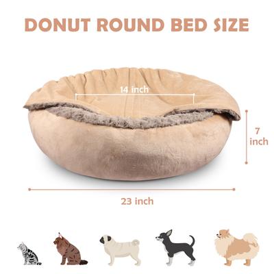 Show full view: JOEJOY Cozy Cuddler Dog & Cat Bed with Hooded Blanket, Beige, Small slide 6 of 9
