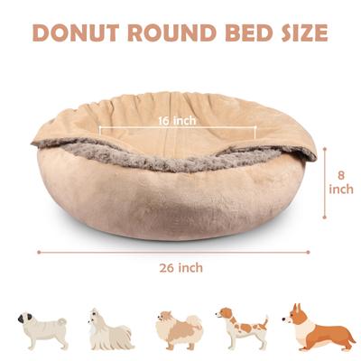 Show full view: JOEJOY Cozy Cuddler Dog & Cat Bed with Hooded Blanket, Beige, Medium slide 5 of 8