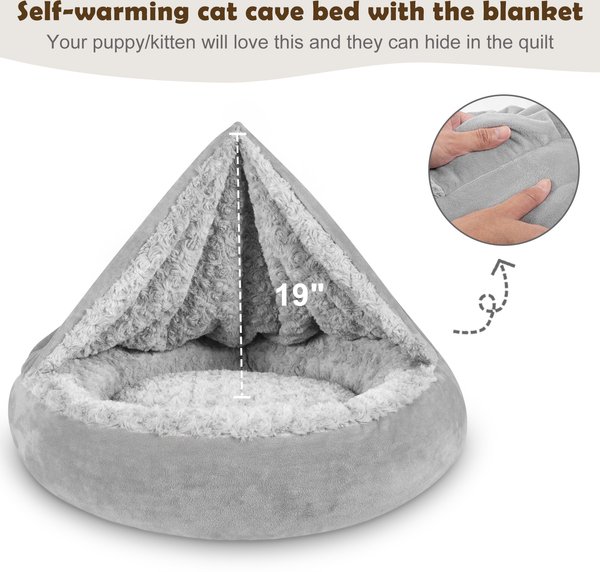 Show full view: JOEJOY Cozy Cuddler Dog & Cat Bed with Hooded Blanket, Grey, Small slide 7 of 9