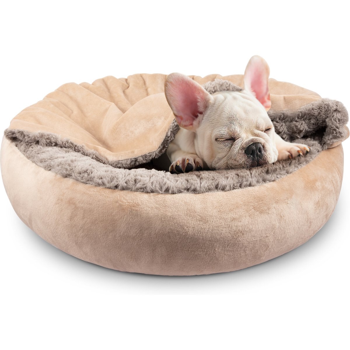 JOEJOY Cozy Cuddler Dog & Cat Bed with Hooded Blanket, Beige, Medium