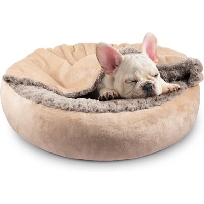 JOEJOY JOEJOY Cozy Cuddler Dog & Cat Bed with Hooded Blanket, Beige, Medium