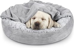 JOEJOY Cozy Cuddler Dog & Cat Bed with Hooded Blanket, Grey, Small