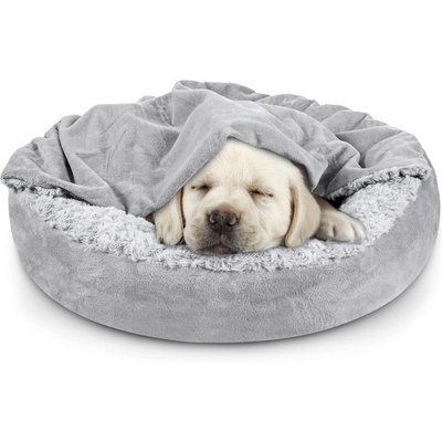 JOEJOY JOEJOY Cozy Cuddler Dog & Cat Bed with Hooded Blanket, Grey, Small
