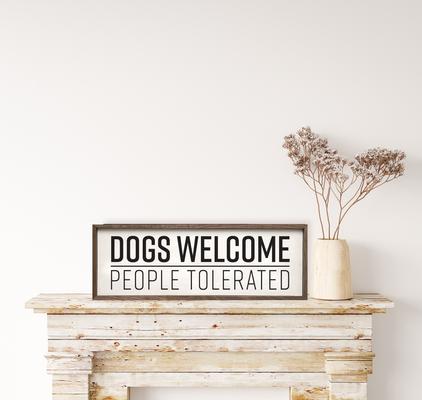 Show full view: Kendrick Dogs Welcome People Tolerated Wall Décor, White, 12 x 4-in slide 2 of 3