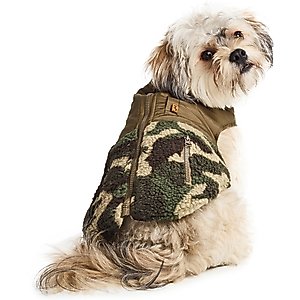 Hotel Doggy Mix Media Camo Sherpa Dog Jacket, Military Olive, Medium