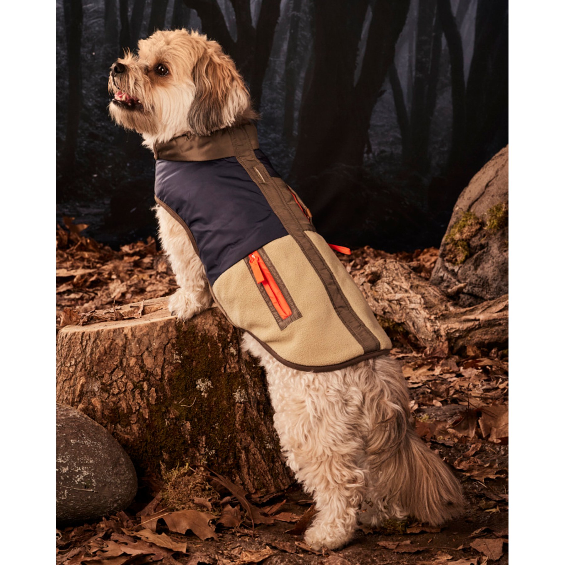 Hotel Doggy Mix Media Color Block Dog Jacket, Military Olive, Small