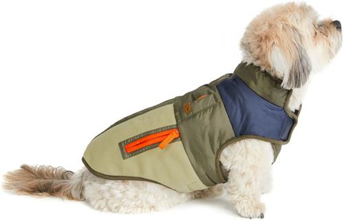 Show full view: Hotel Doggy Mix Media Color Block Dog Jacket, Military Olive, Medium slide 3 of 7