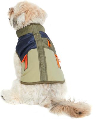 Show full view: Hotel Doggy Mix Media Color Block Dog Jacket, Military Olive, Medium slide 2 of 7
