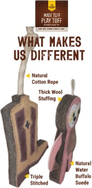 Advance Pet Product Tuff Toy Leather & Wool Octopus Tough Dog Chew Toy, Brown/Grey