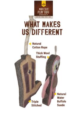 Show full view: Advance Pet Product Tuff Toy Leather & Wool Bone Tough Dog Chew Toy, Brown slide 4 of 5