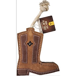 Advance Pet Product Tuff Toy Leather & Wool Cowboy Boot Tough Dog Chew Toy, Brown