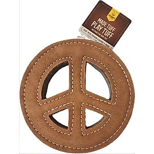 Advance Pet Product Tuff Toy Leather & Wool Peace Sign Tough Dog Chew Toy, Brown