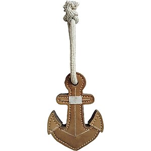 Advance Pet Product Tuff Toy Leather & Wool Nautical Anchor Tough Dog Chew Toy, Brown