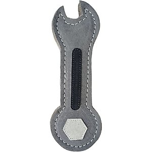Advance Pet Product Tuff Toy Leather & Wool Mechanics Wrench Tough Dog Chew Toy, Grey