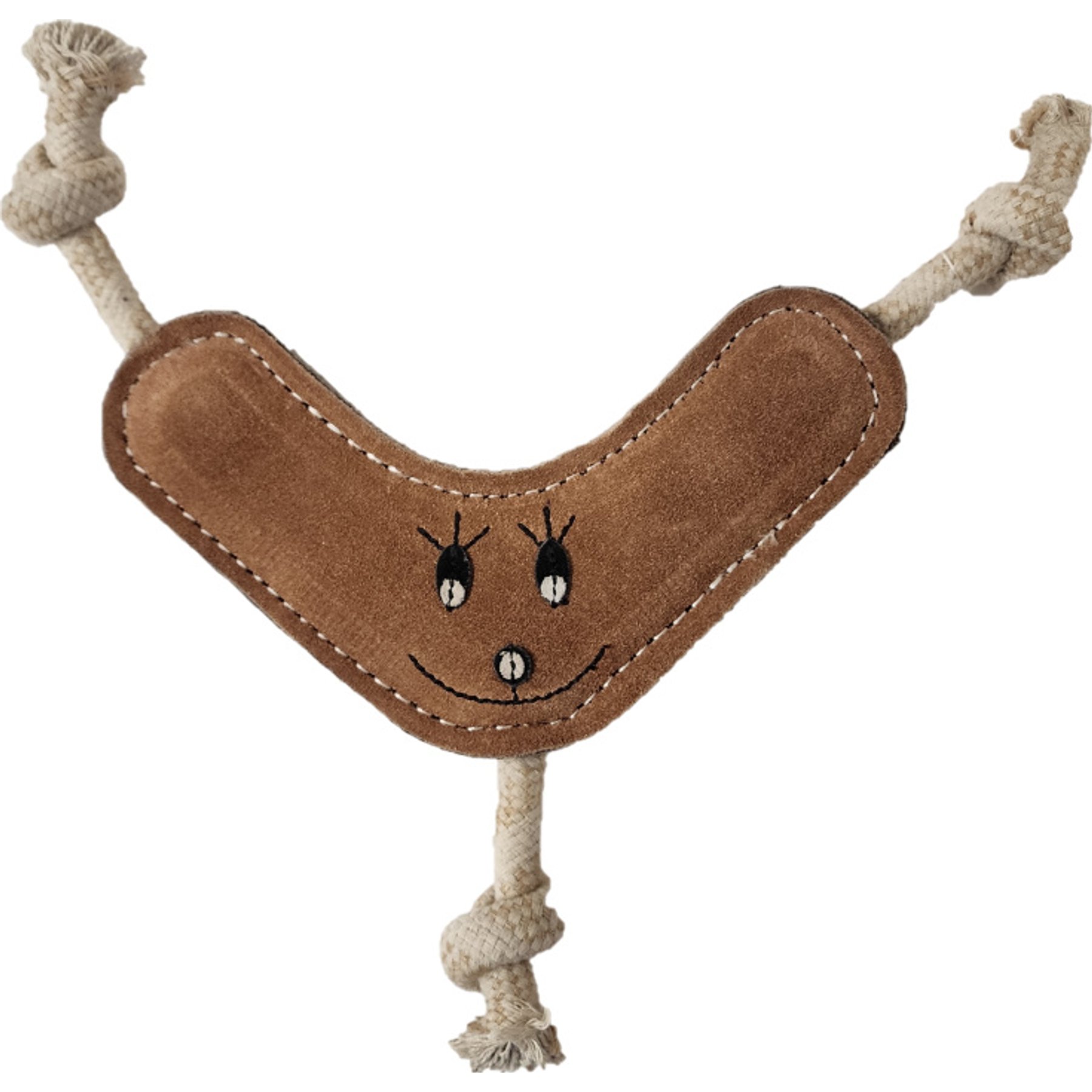Advance Pet Product Tuff Toy Leather & Wool Boomerang Tough Dog Chew Toy, Brown