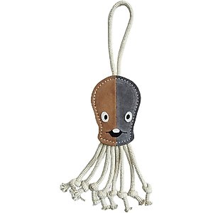 Advance Pet Products Tuff Toy Leather & Wool Octopus Tough Dog Chew Toy, Brown/Grey