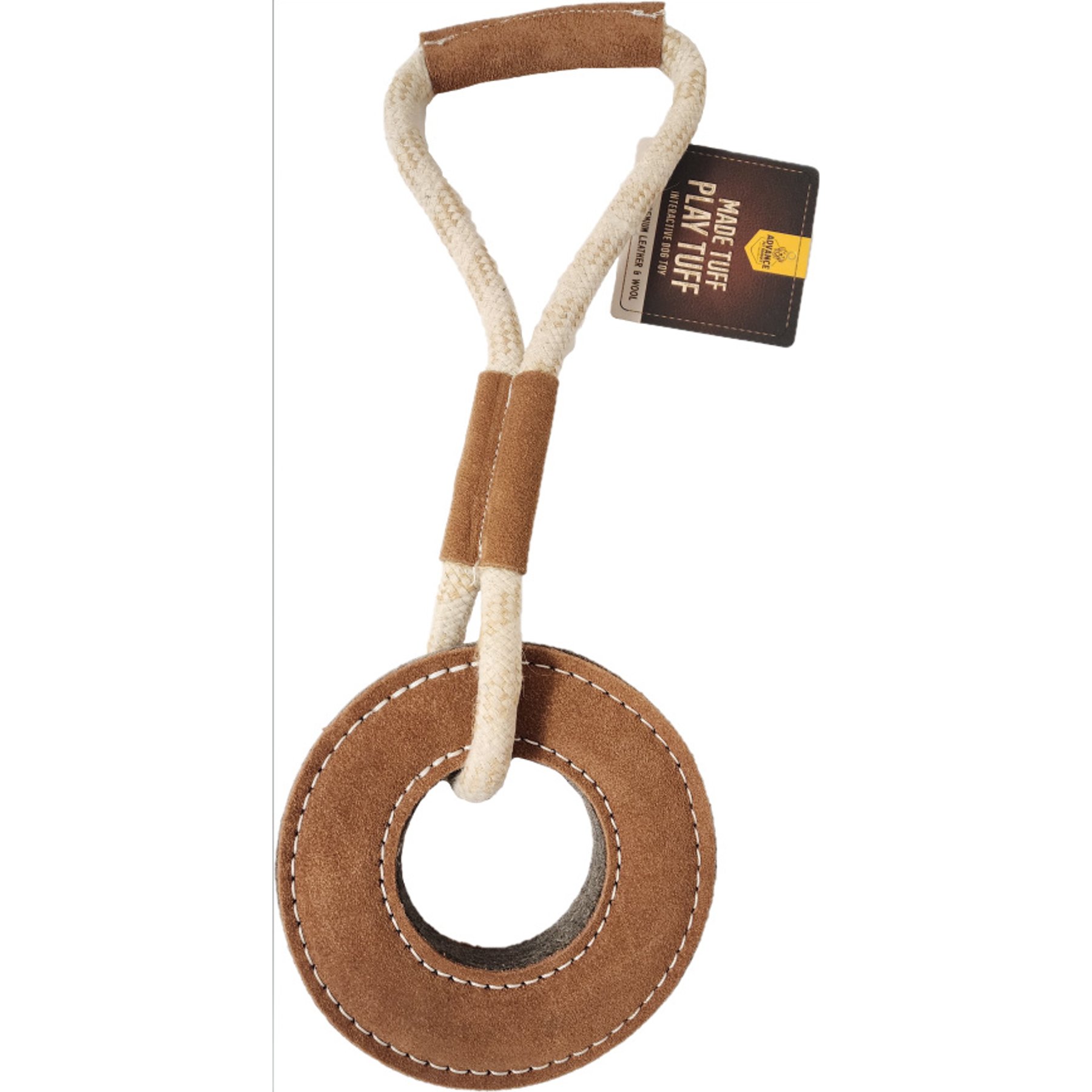 Advance Pet Product Tuff Toy Leather & Wool Rope Ring Tough Dog Chew Toy, Brown