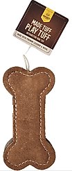 Advance Pet Product Tuff Toy Leather & Wool Bone Tough Dog Chew Toy, Brown