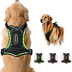 MEGAPAWS USB Rechargeable LED Light-Up Dog Harness, Large, Green