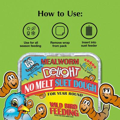 Show full view: C&S Mealworm Delight No Melt Suet Dough Wild Bird Food, 11.75-oz tray, 1 count slide 6 of 12