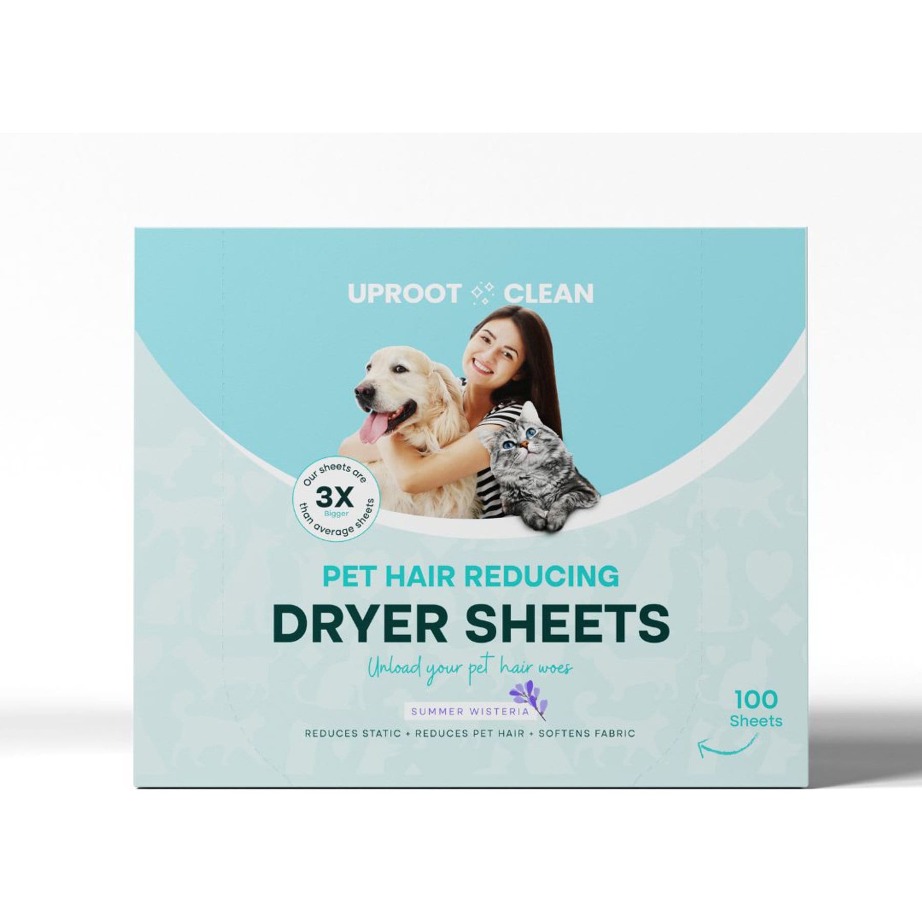 Uproot Clean Pet Hair Reducing Dryer Sheets, 100 Sheets