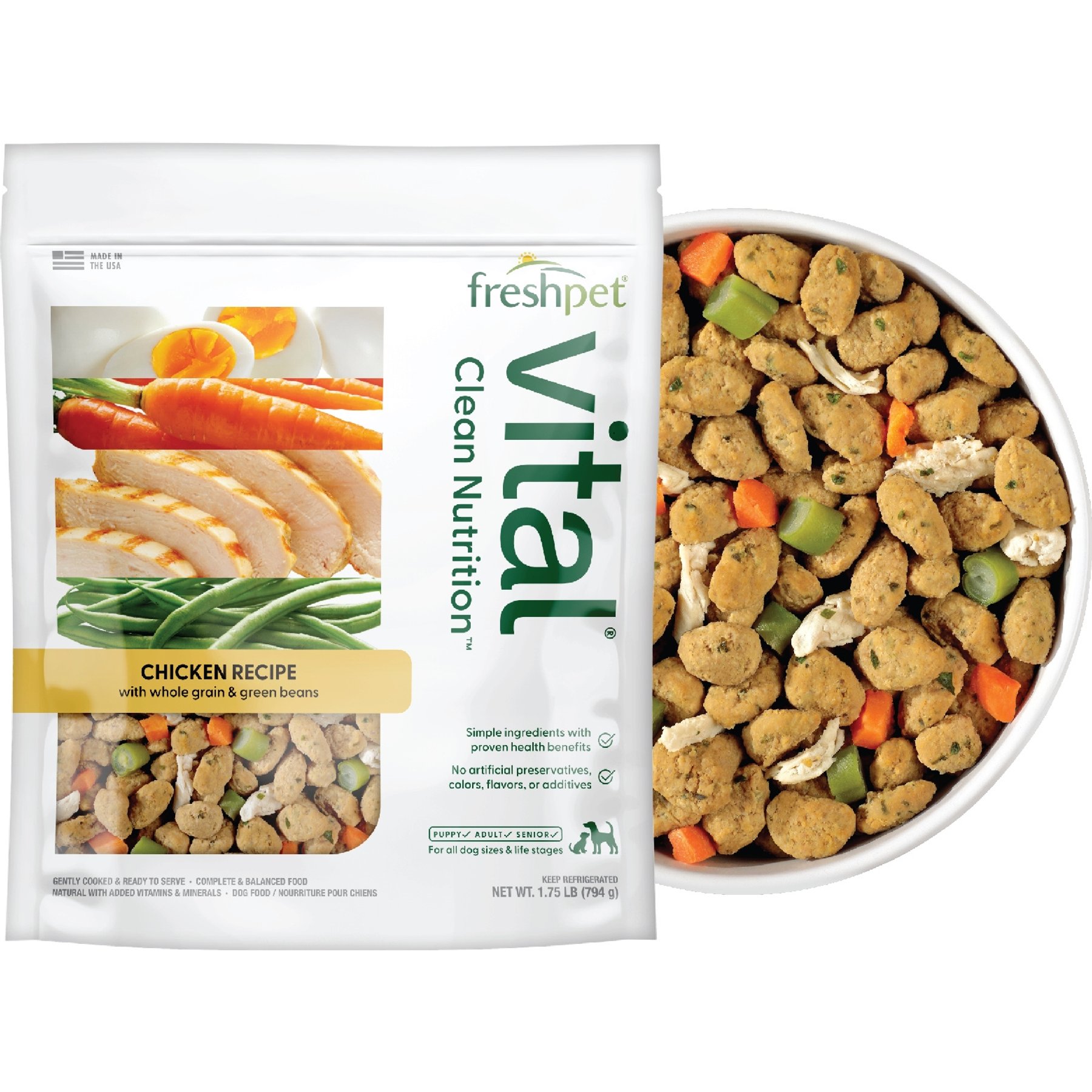 Freshpet Vital Chicken Recipe Fresh Dog Food, 1.75-lb bag, bundle of 8