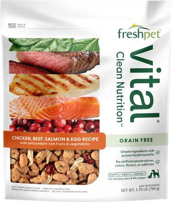 Show full view: Freshpet Vital Chicken, Beef, Salmon & Egg Recipe Grain-Free Fresh Dog Food, 1.75-lb bag, case of 4 slide 3 of 10
