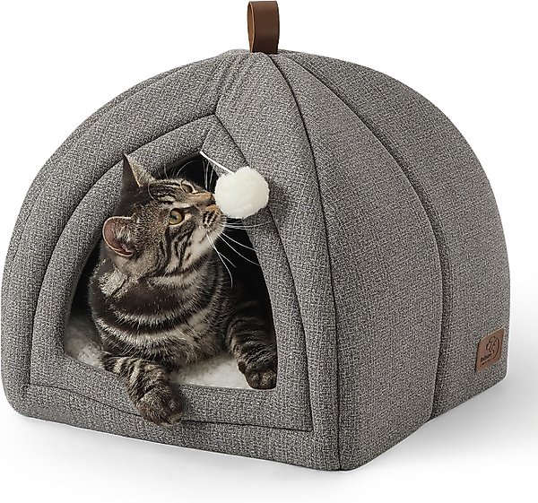 Show full view: Bedsure 2 in 1 Cave Cat Bed, Grey, Medium slide 1 of 7