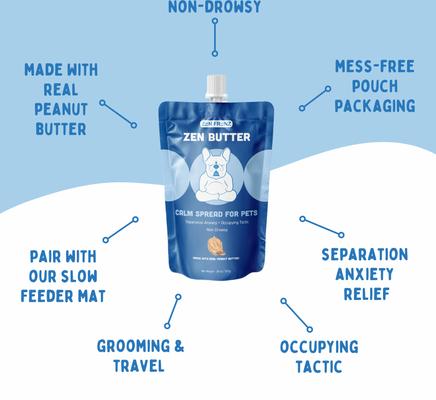 Show full view: Zen Frenz Zen Butter Peanut Butter Spread Calming Supplement with Resealable Pouch for Pets, 20-oz slide 8 of 9