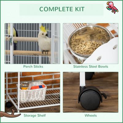 Show full view: PawHut 55-in Parrot Bird Cage with Toy Hooks, White slide 7 of 9