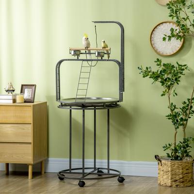 Show full view: PawHut 27.2-in Wooden Parrot Bird Stand with Toy, Gray slide 2 of 9