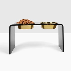 Hiddin Tall Smoke Grey Elevated Dog Bowl Feeder, Gold, 6.5-cup