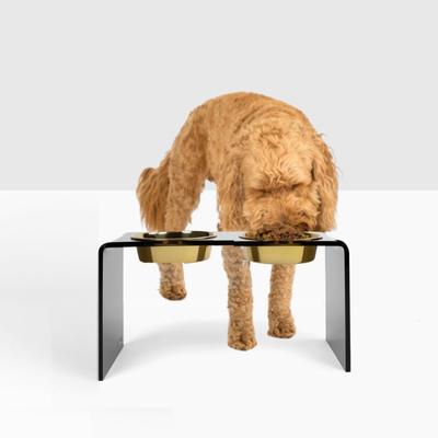 Show full view: Hiddin Tall Smoke Grey Elevated Dog Bowl Feeder, Gold, 6.5-cup slide 7 of 8
