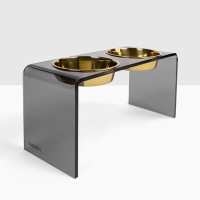 Show full view: Hiddin Tall Smoke Grey Elevated Dog Bowl Feeder, Gold, 6.5-cup slide 4 of 8
