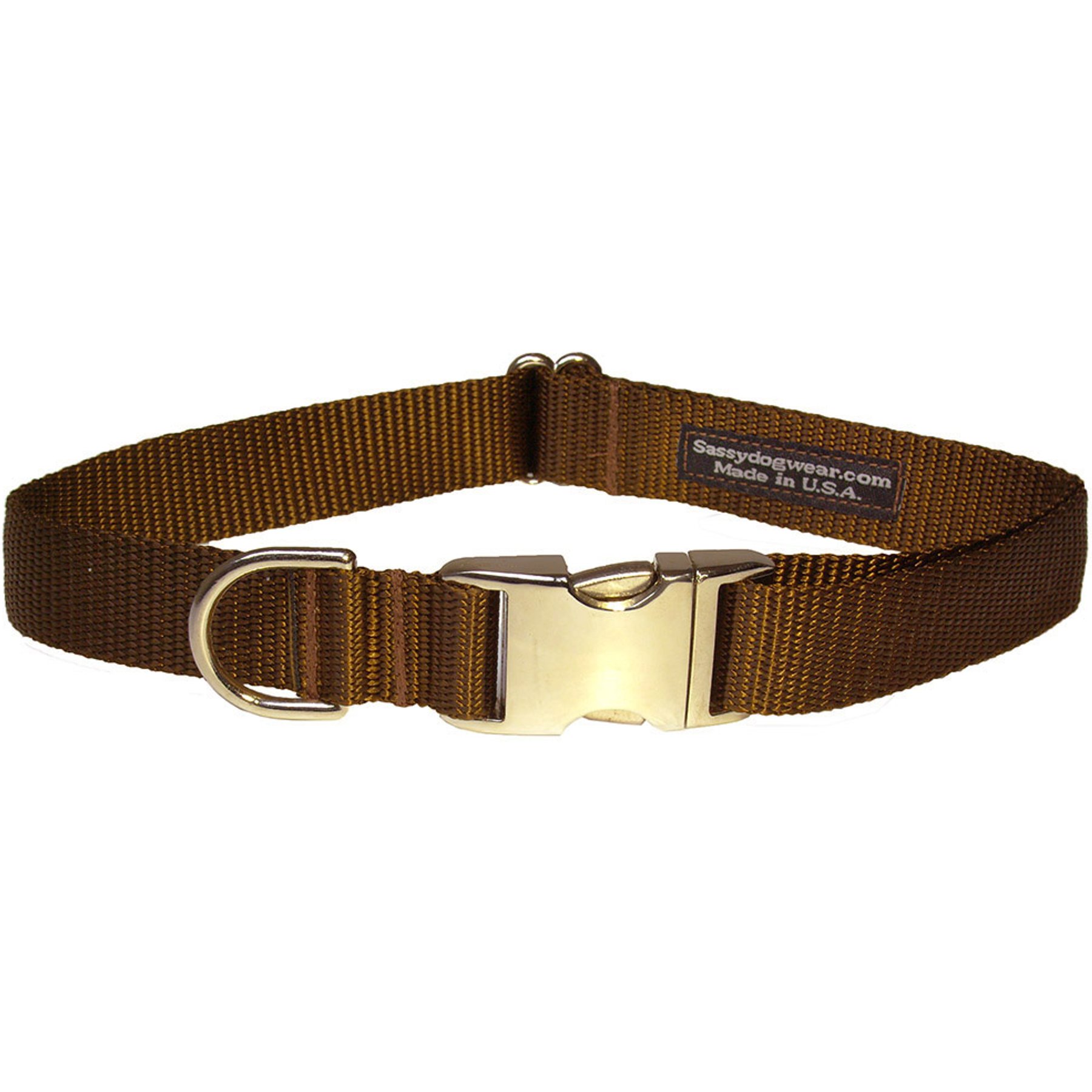 Sassy Dog Wear Aluminum Buckles Dog Collar, Brown, Large: 1-in wide, Adjusts 18-28-in