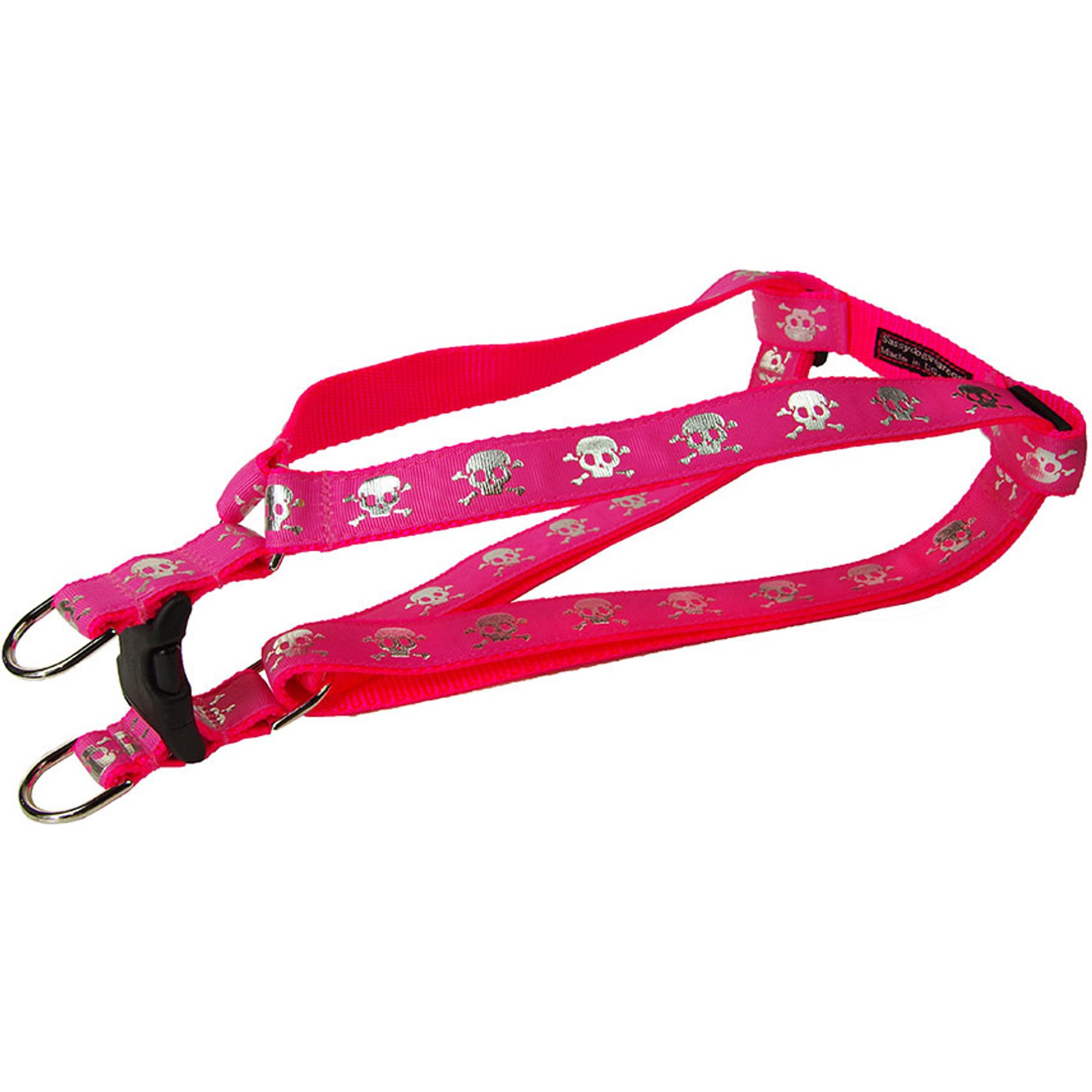 Sassy Dog Wear Reflective Skull Dog Harness, Pink, X-Small: 1/2-in wide, Adjusts 8-16-in