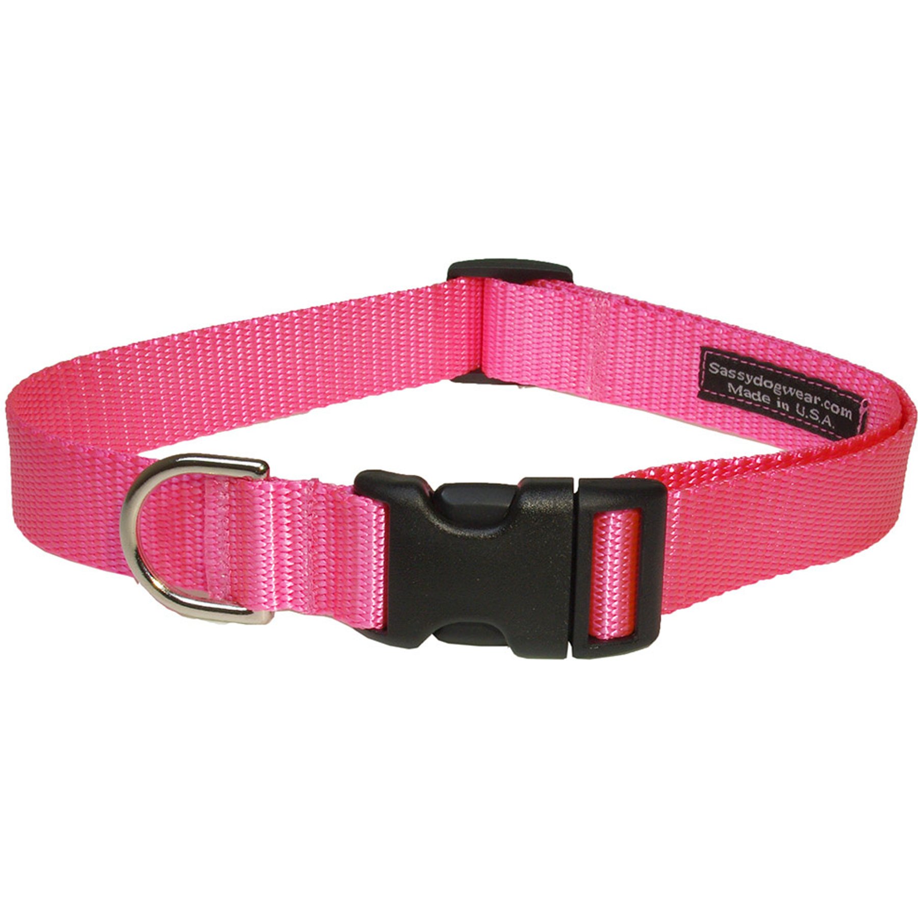 Sassy Dog Wear Nylon Webbing Dog Collar, Pink, Large: 1-in wide, Adjusts 18-28-in