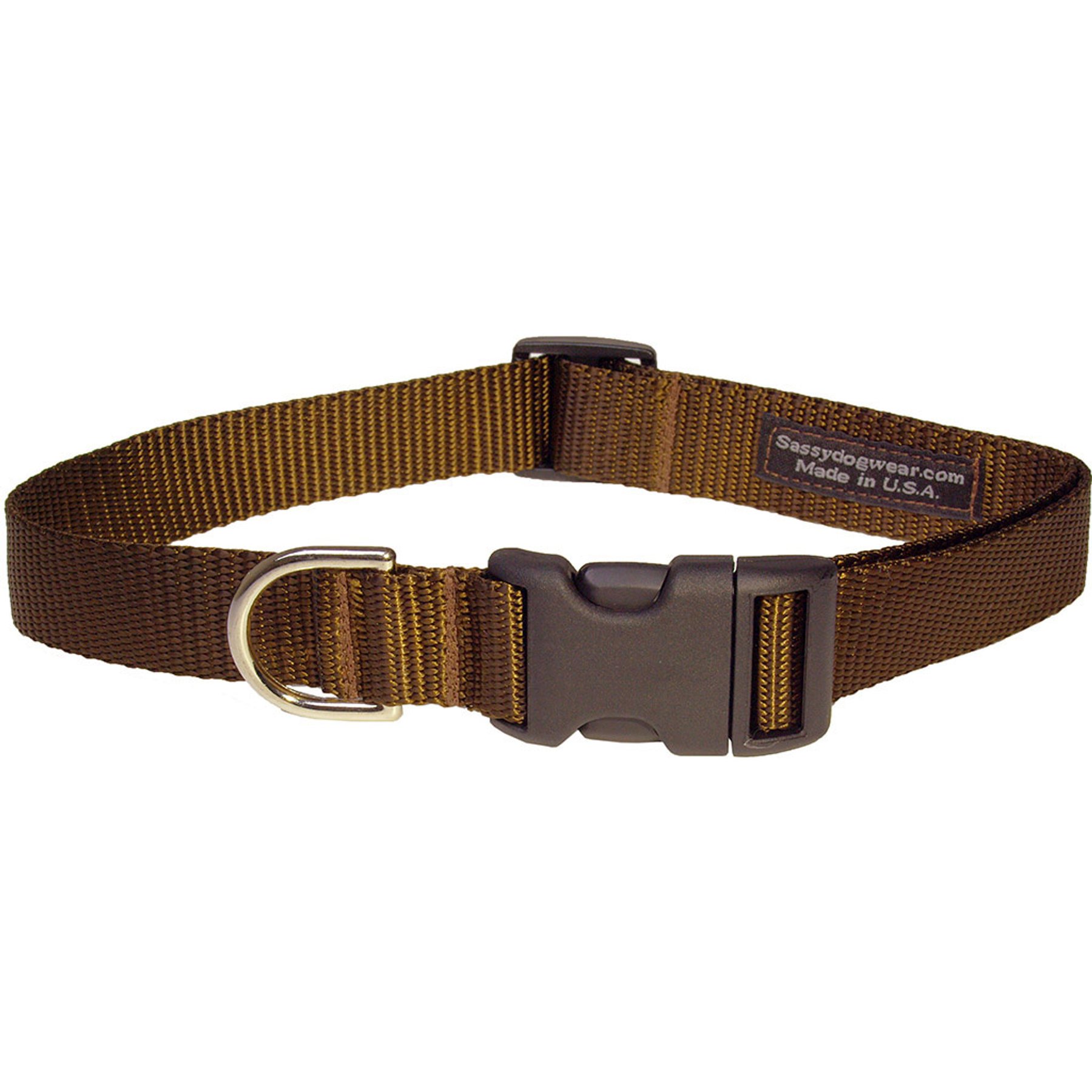 Sassy Dog Wear Nylon Webbing Dog Collar, Brown, Large: 1-in wide, Adjusts 18-28-in