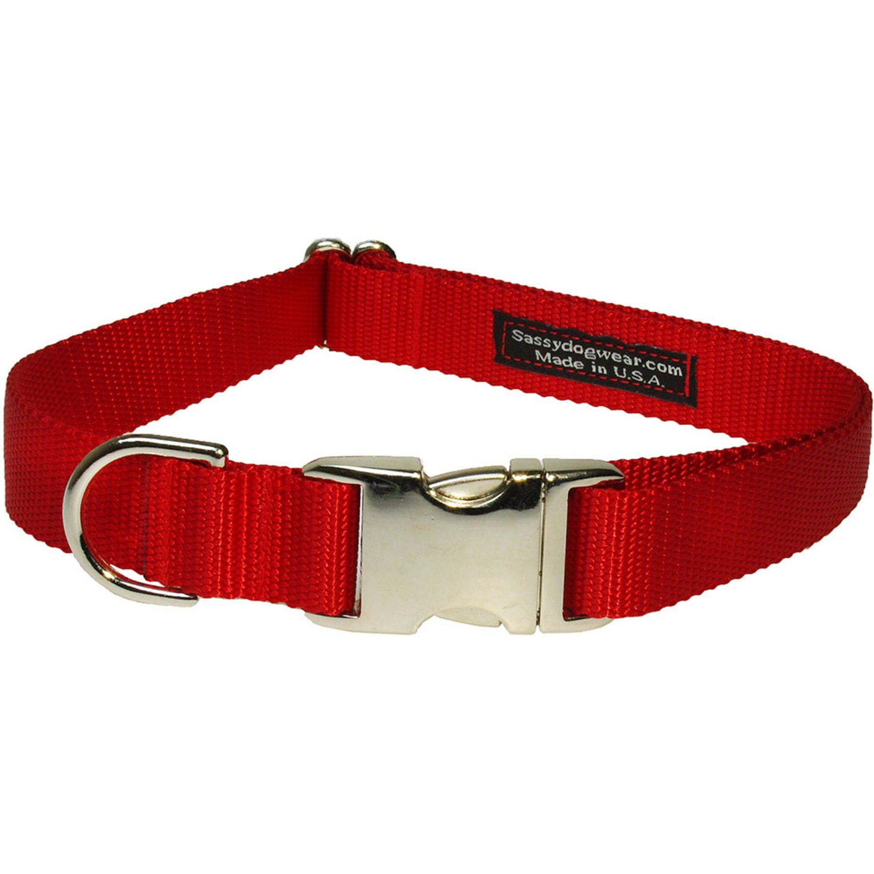 Sassy Dog Wear Aluminum Buckles Dog Collar, Red, Medium: 3/4-in wide, Adjusts 13-20-in