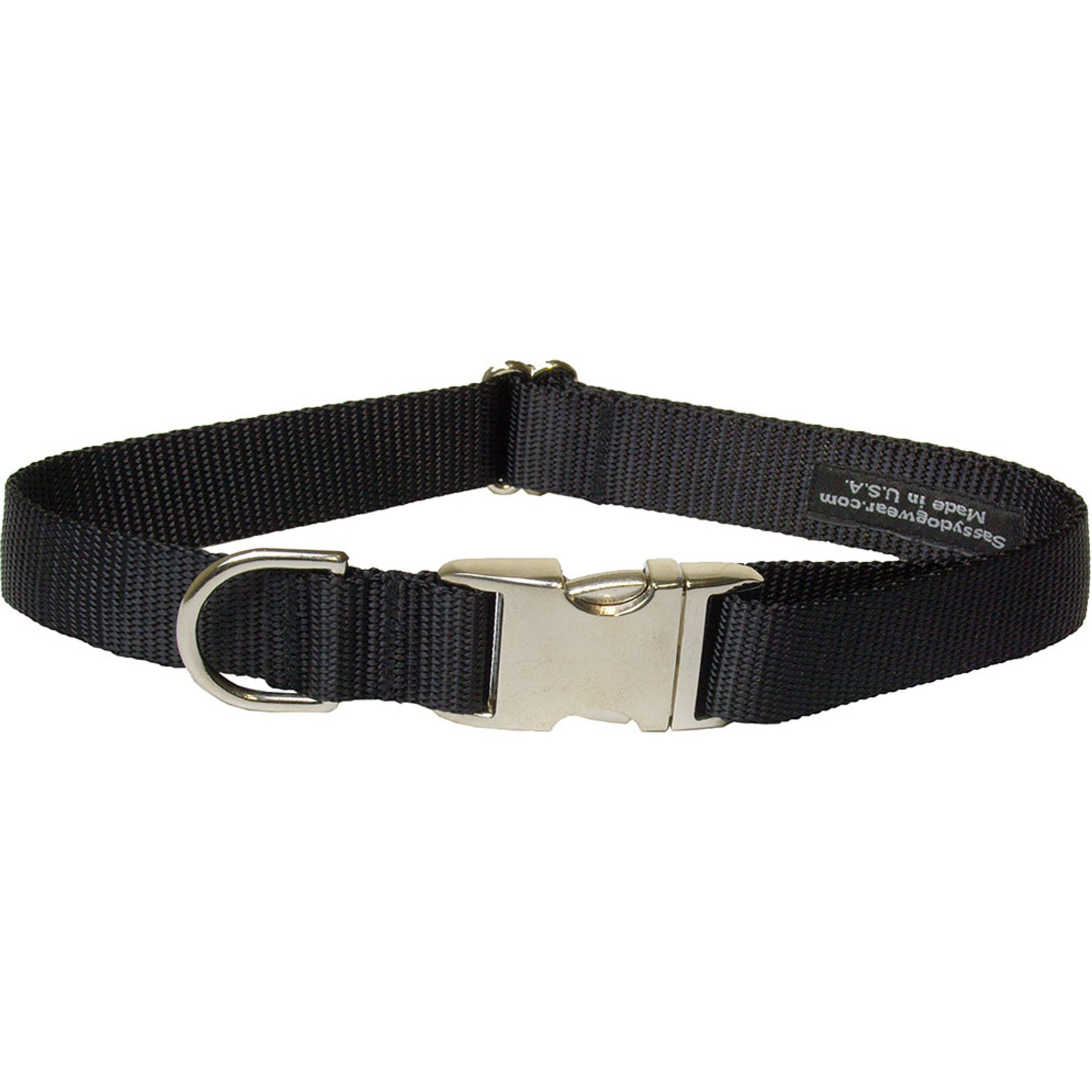 Sassy Dog Wear Aluminum Buckles Dog Collar, Black, Large: 1-in wide, Adjusts 18-28-in
