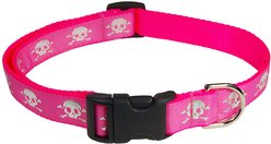 Sassy Dog Wear Reflective Skull Dog Collar, Pink, X-Small: 1/2-in wide, Adjusts 6-12-in